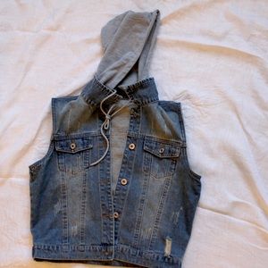 Jean Distressed Vest with Gray Hood